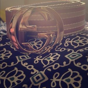 Pink and Cream Striped Gucci Belt